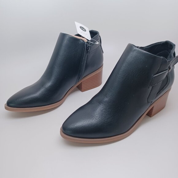 A New Day Booties Black Faux Leather Side Buckle Zipper Nikki Boots Size 7.5 NEW - Picture 7 of 15